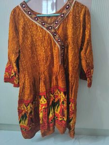 Stylish Angrakha kurti with kutchi work