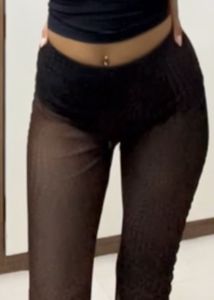mesh crochet look pants