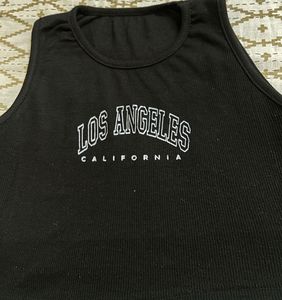 Black Ribbed "Los Angeles" Crop Top