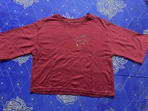 Maroon Graphic Print Crop Top