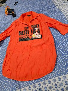 Orange Graphic Print Tunic t shirt dress imported