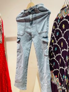Light Wash Denim Cargo Jeans