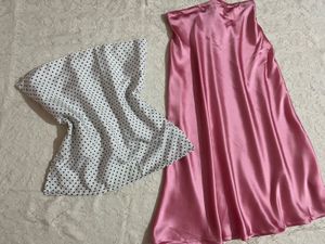 Cute polka tube top with Satin skirt🎀