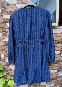 Blue Textured V-Neck Dress