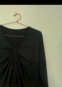 Black Ruched V-Neck Top