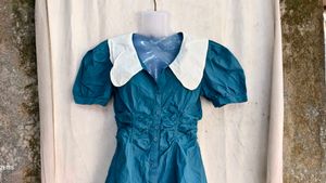 I. Teal Blue Dress with White Collar