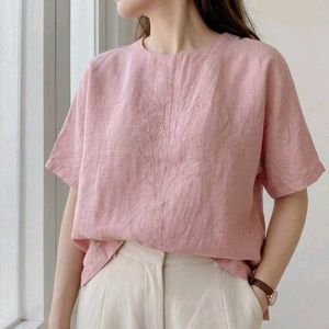 New with tag Chic Embroidered Pink Linen Top