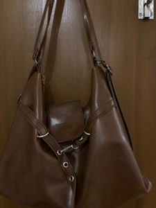 Chic Brown Faux Leather Shoulder Bag