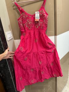 Vibrant Pink Embroidered Tiered kurta dress