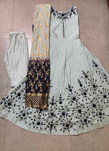 Elegant Teal Anarkali Suit with Dupatta &amp; Pant