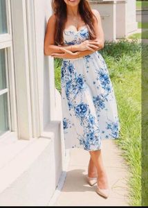 Floral Strapless Dress💙❄️(no white jacket)