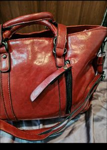 Chic Red Faux Leather Tote Bag