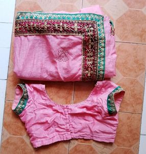 Pink Saree With Blauz For Womens