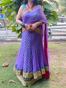 Purple brocade Lehenga saree By Neena Sehgal