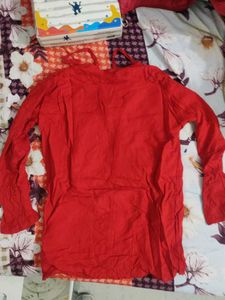 combo of 2 Red Embellished top and cartoon tshirt