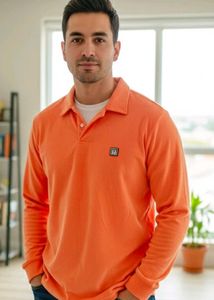 Men's Orange Long Sleeve Polo