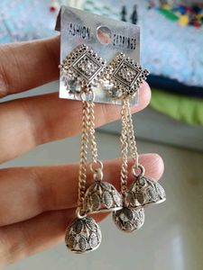 Oxidized Silver Jhumka Earrings