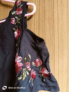Embroidered Cold Shoulder Top