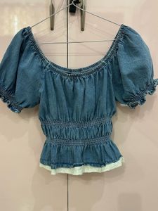 Denim Off-Shoulder Puff Sleeve Top