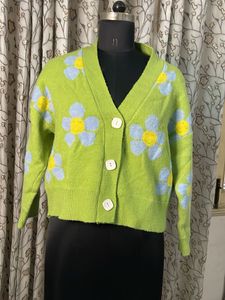 Lime Green Floral Cardigan