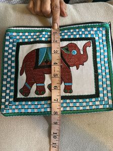 Elephant Embroidered Pouch For Tablet/Mini Lapto