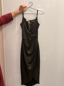 Sparkly Gold Ruched Midi Dress
