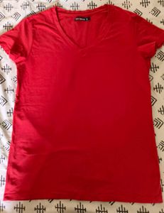 Plain red V neck T shirt