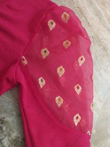 Pink Ethnic Blouse with Printed Sleeves
