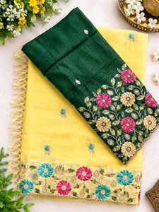 Yellow Dress Material with Embroidery