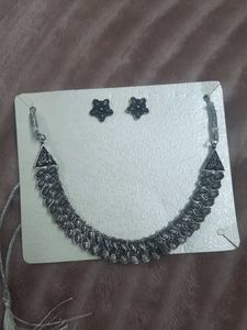 Oxidised Silver Necklace and Earrings Set