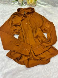 Satin Button-Up Long Sleeve Shirt