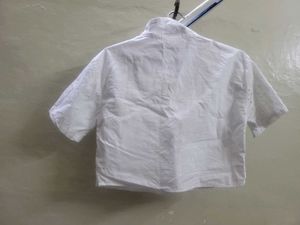 White Broderie Anglaise Cropped Shirt not wearing