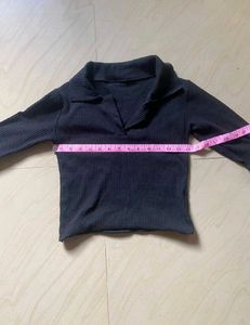Ribbed Polo Neck Crop Top