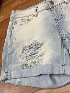 Light Wash Distressed Denim Shorts