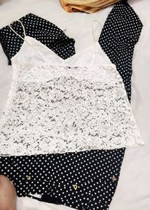 Very Beautiful Net Top With Dot Print Trouser