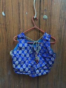 Royal Blue Brocade Blouse &amp; Pink Lehenga set