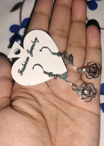 Silver Butterfly & Rose Earrings