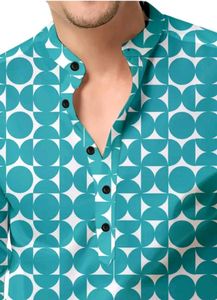 Printed Men's Cyan Kurta Shirt