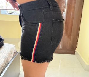Black Denim Frayed Shorts
