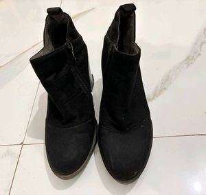 Black Suede Block Heel Ankle Boots