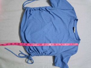 ZARA Blue Ruched Drawstring Top