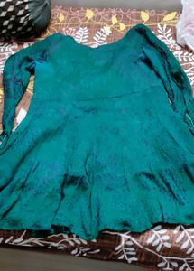 Green Ethnic Kurta with Purple Bandhani Print