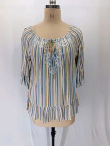 Boho Striped Blouse with Embroidery