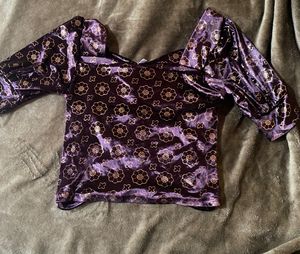 Velvet Floral Puff Sleeve Top