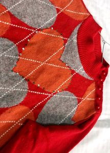 Vibrant Red Argyle Heart Sweater