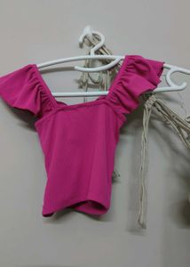 Ruffle Sleeve Ruched Crop Top