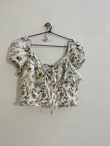 Zudio Floral Smocked Puff Sleeve Crop Top