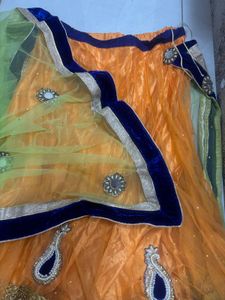 Lehnga Choli Golden With Lemon Green