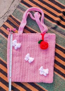 Handmade Crochet Pink Butterfly Tote