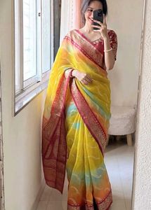 Stunning Yellow Ombre Silk Saree 🌈🌷